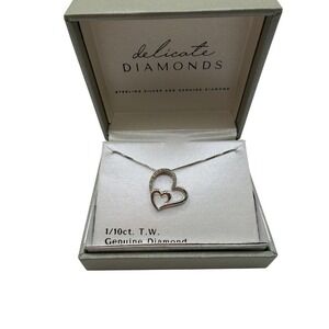 Delicate Diamonds Heart Necklace Women 18in Silver EUC 1/10ct Diamond Sterling